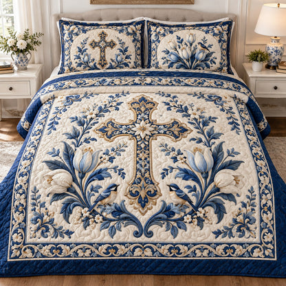 Blue Tulip Cross Quilted Bedding Set V2 NCU0NTD2380