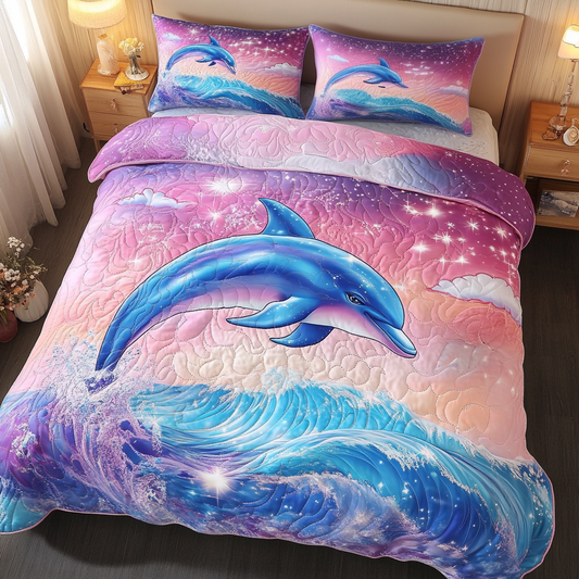 Blue Wave 3-Piece Quilted Bedding Set NCU0DDK188