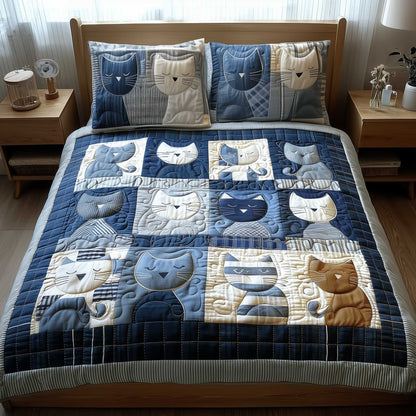Blue Whisker Patchwork 3-Piece Quilted Bedding Set NCU0HTT172