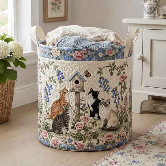 Bluebird Garden Cats Quilted Laundry Basket NCU0DV2345
