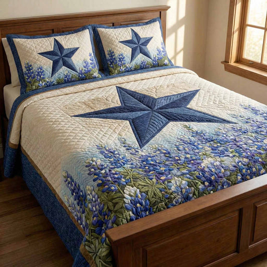 Bluebonnet Star 3-Piece Quilted Bedding Set NCU0NXD1631