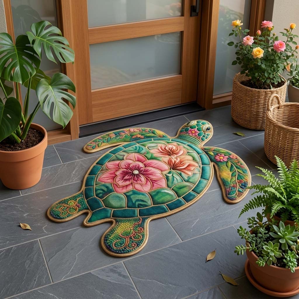 Blush Bloom Turtle Custom Shape Doormat NCU0DQQ0759