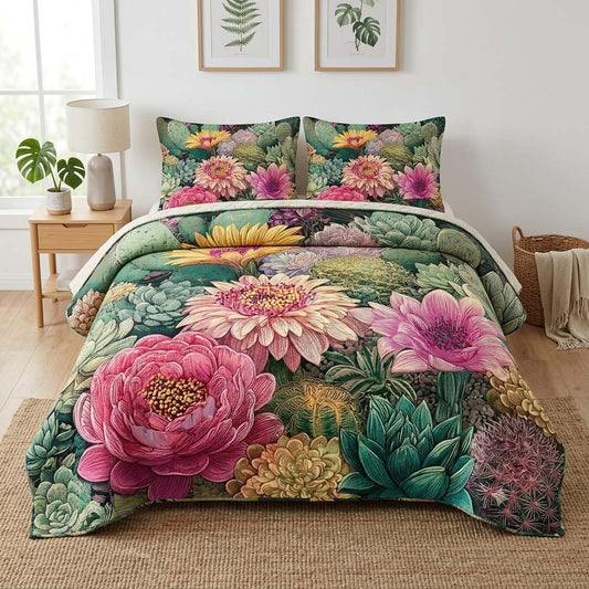 Blush Cactus 3-Piece Quilted Bedding Set NCU0DQQ0780