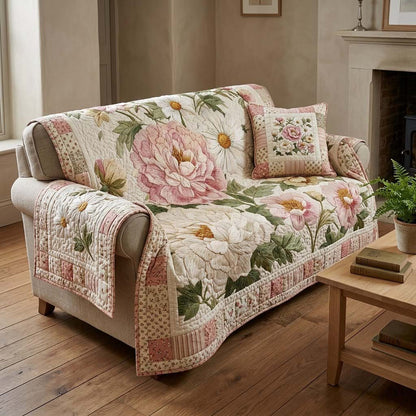 Blush Daisy Meadow Quilted Sofa Cover NCU0DQQ0475
