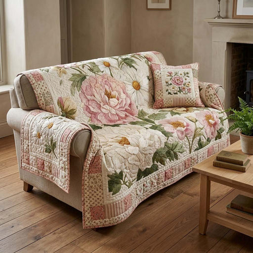 Blush Daisy Meadow Quilted Sofa Cover NCU0DQQ0475