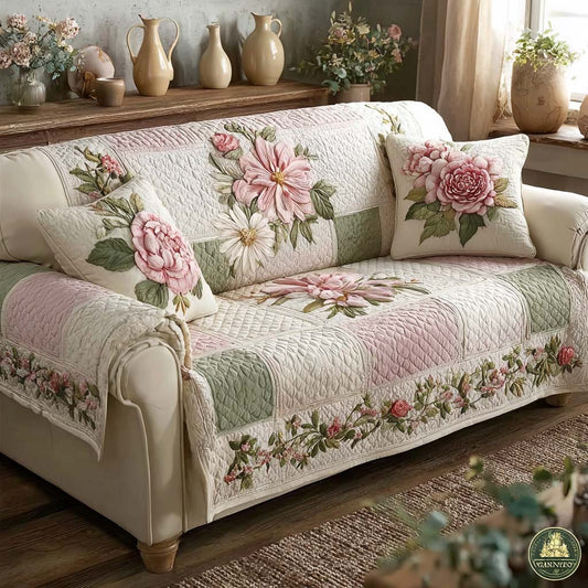 Blush Flower Charm Quilted Sofa Cover NCU0HNH926