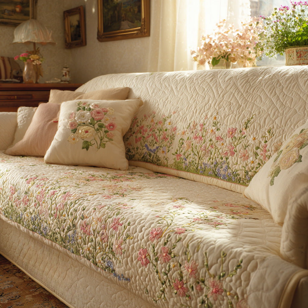 Blush Garden Spread Quilted Sofa Cover NCU0LDH737