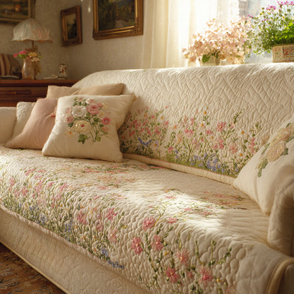 Blush Garden Spread Quilted Sofa Cover NCU0LDH737