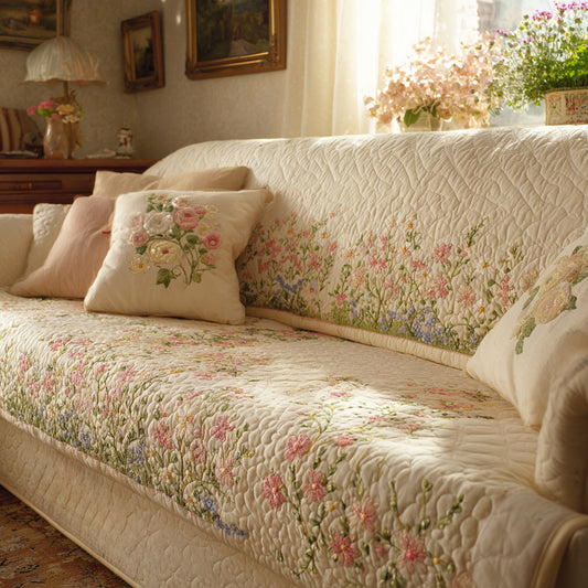 Blush Garden Spread Quilted Sofa Cover NCU0LDH737
