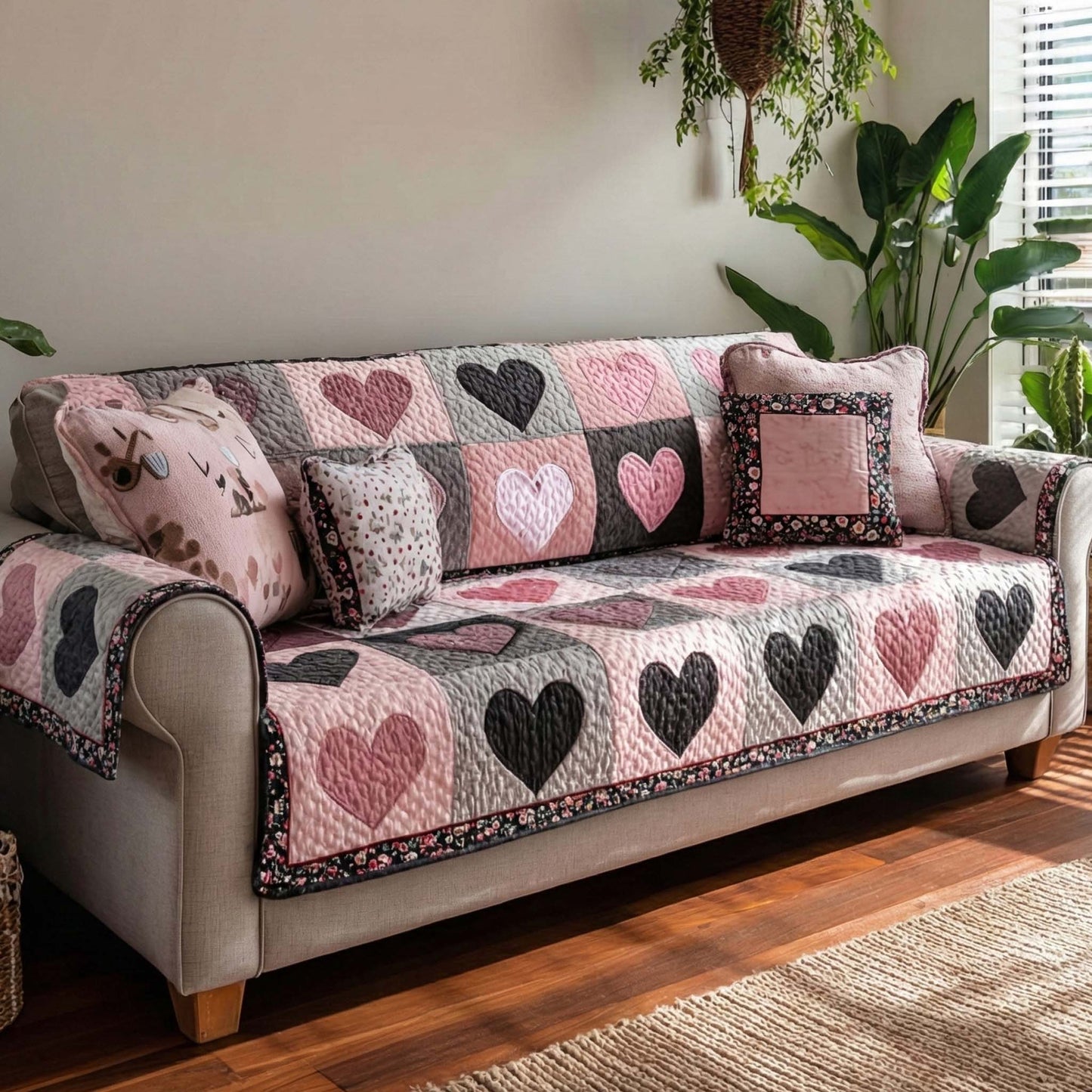 Blush Mosaic Quilted Sofa Cover NCU0NXD1327