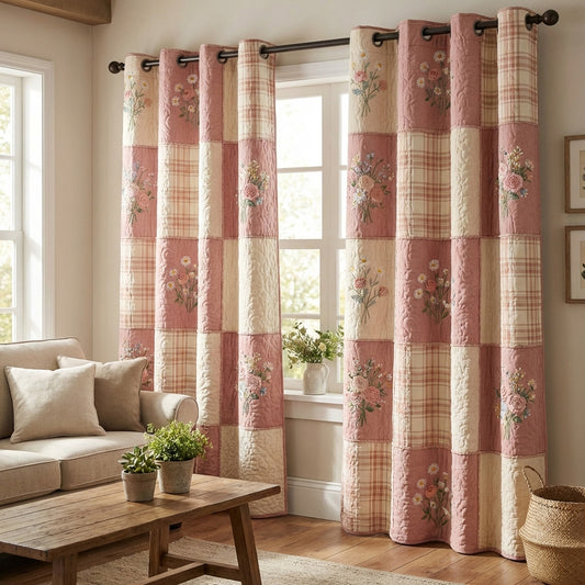 Blush Plaid Quilted Curtains NCU0NTV980