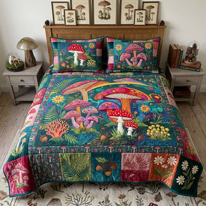 Bohemian Mushroom Meadow 3-Piece Quilted Bedding Set NCU0DQQ0690
