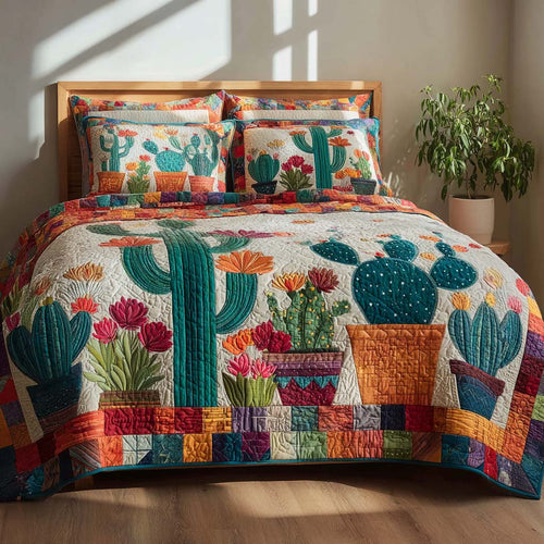 Boho Cactus Patch 3-Piece Quilted Bedding Set NCU0DQQ0787