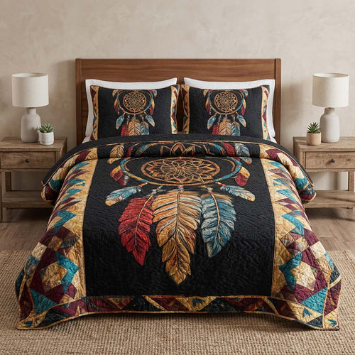Boho Dreamcatcher 3-Piece Quilted Bedding Set NCU0DQQ0717