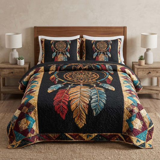 Boho Dreamcatcher 3-Piece Quilted Bedding Set NCU0DQQ0717
