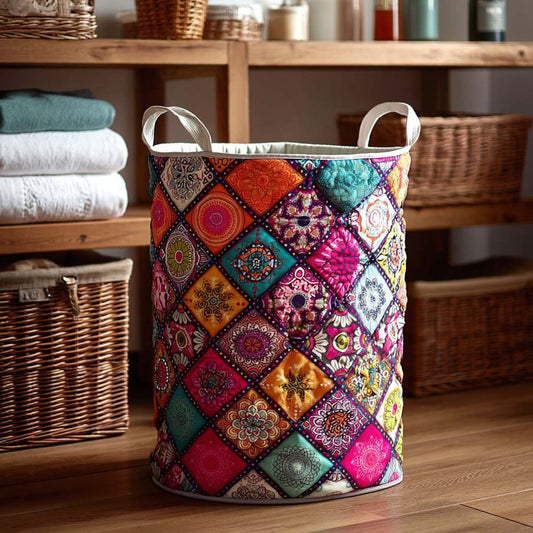 Boho Patchwork Vibes Quilted Laundry Basket NCU0NXD194