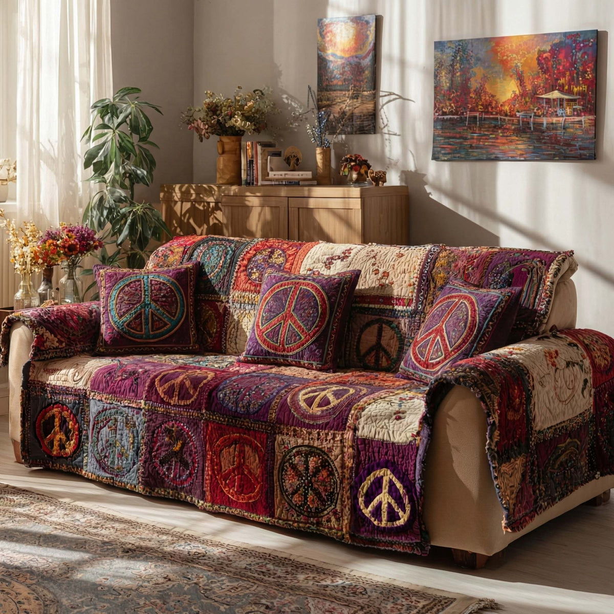 Boho Peace Garden Quilted Sofa Cover NCU0NXD1405