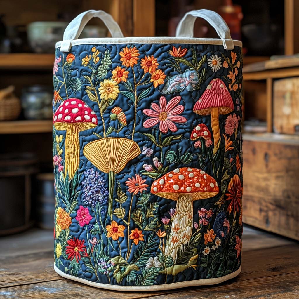 Boho Rainbow Fungi Quilted Laundry Basket NCU0NXD1056