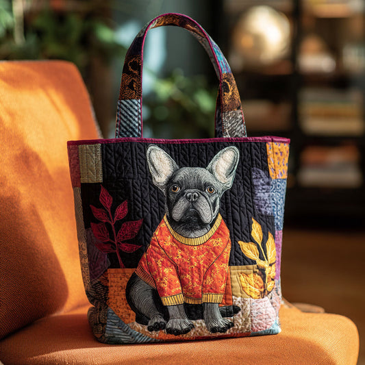 Bonjour Bulldog Quilted Tote Bag NCU0PTT2034