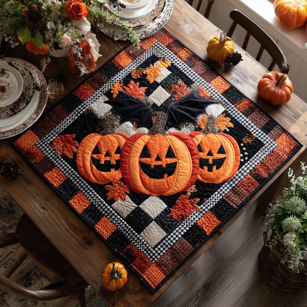 Boo-tiful Gourds Quilted Table Topper NCU0PTT842