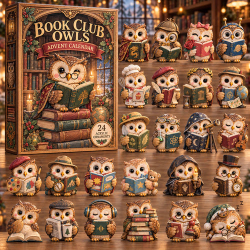 CHRISTMAS KICKOFF 40% OFF - Book Club Owls Advent Calendar 2026 - 24-Day Festive Countdown, Acrylic Charms Blind Box - Gift For Family and Friends AC0TD023