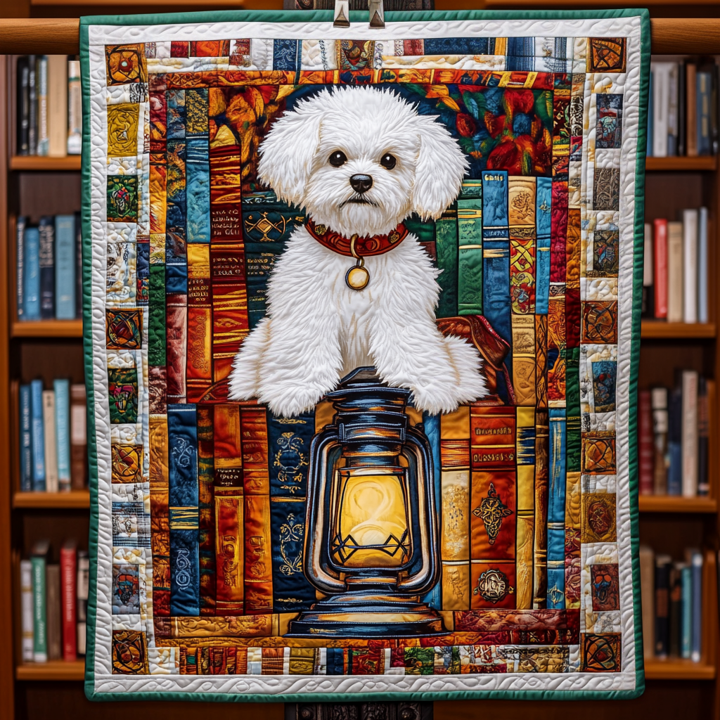 Book Nook Bichon Pup Quilted Blanket NCU0DV1397