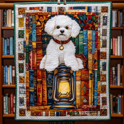 Book Nook Bichon Pup Quilted Blanket NCU0DV1397