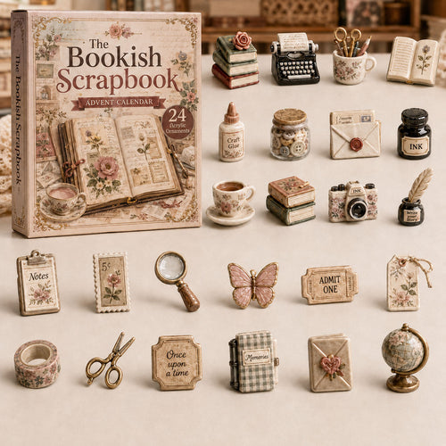 CHRISTMAS KICKOFF 40% OFF - Bookish Scrapbook Advent Calendar 2026 - 24-Day Festive Countdown, Acrylic Charms Blind Box - Gift For Scrapbook Lovers