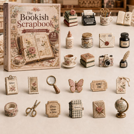 CHRISTMAS KICKOFF 40% OFF - Bookish Scrapbook Advent Calendar 2026 - 24-Day Festive Countdown, Acrylic Charms Blind Box - Gift For Scrapbook Lovers