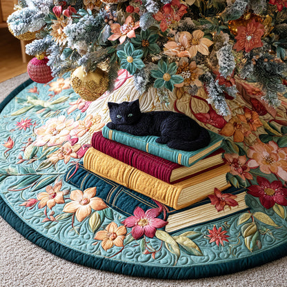 Bookish Feline Tales Christmas Quilted Tree Skirt NCU0NTD849