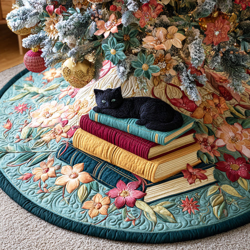 Bookish Feline Tales Christmas Quilted Tree Skirt NCU0NTD849
