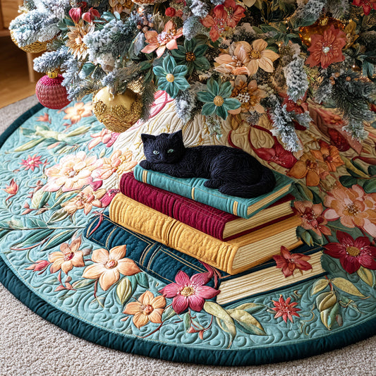 Bookish Feline Tales Christmas Quilted Tree Skirt NCU0NTD849