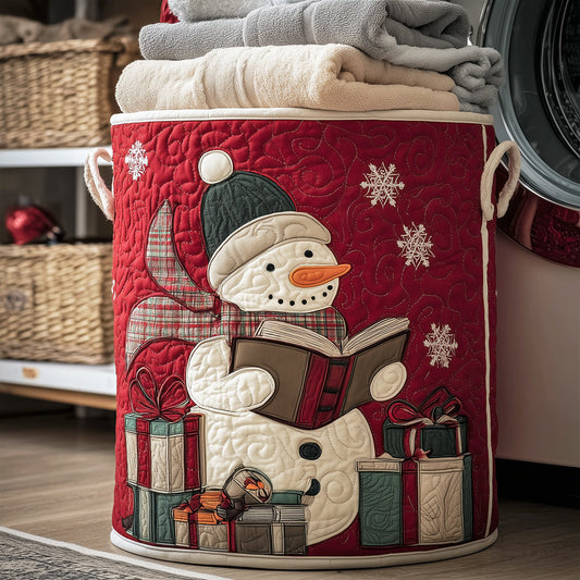 Bookish Snowman Quilted Laundry Basket NCU0TH3157