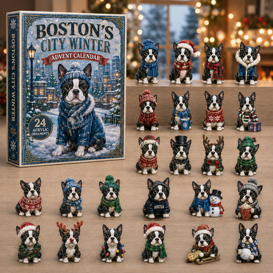 CHRISTMAS KICKOFF 40% OFF - Boston's City Winter Advent Calendar 2026 - 24-Day Festive Countdown, Acrylic Charms Blind Box - Gift For Dog Lovers AC0NT094
