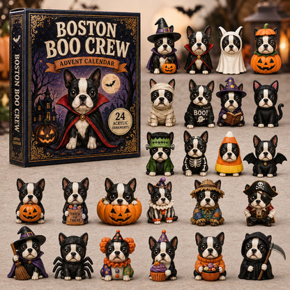 HALLOWEEN KICKOFF 40% OFF - Boston Boo Crew Advent Calendar 2026 - 24-Day Festive Countdown, Acrylic Charms Blind Box - Gift For Boston Terrier Lovers AC0NT107