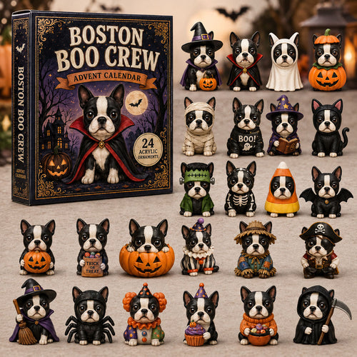 HALLOWEEN KICKOFF 40% OFF - Boston Boo Crew Advent Calendar 2026 - 24-Day Festive Countdown, Acrylic Charms Blind Box - Gift For Boston Terrier Lovers AC0NT107