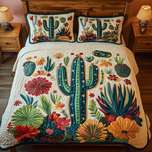 Botanical Cactus 3-Piece Quilted Bedding Set NCU0TH2079