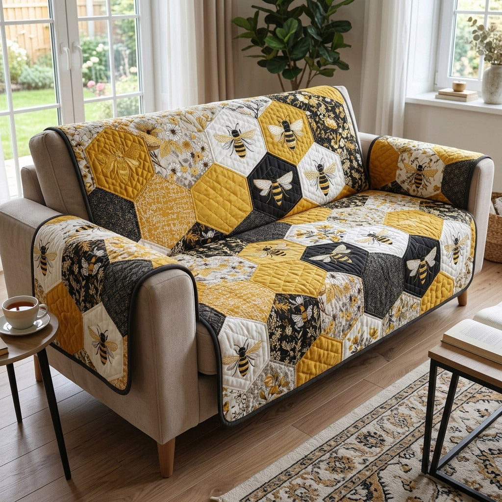 Botanical Bee Bliss Quilted Sofa Cover NCU0HNH1167