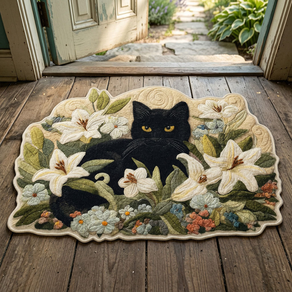 Botanical Black Cat Custom Shape Doormat NCU0PTT3059