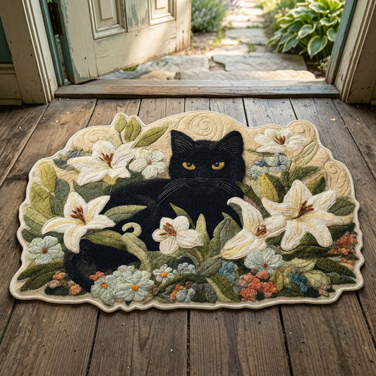 Botanical Black Cat Custom Shape Doormat NCU0PTT3059