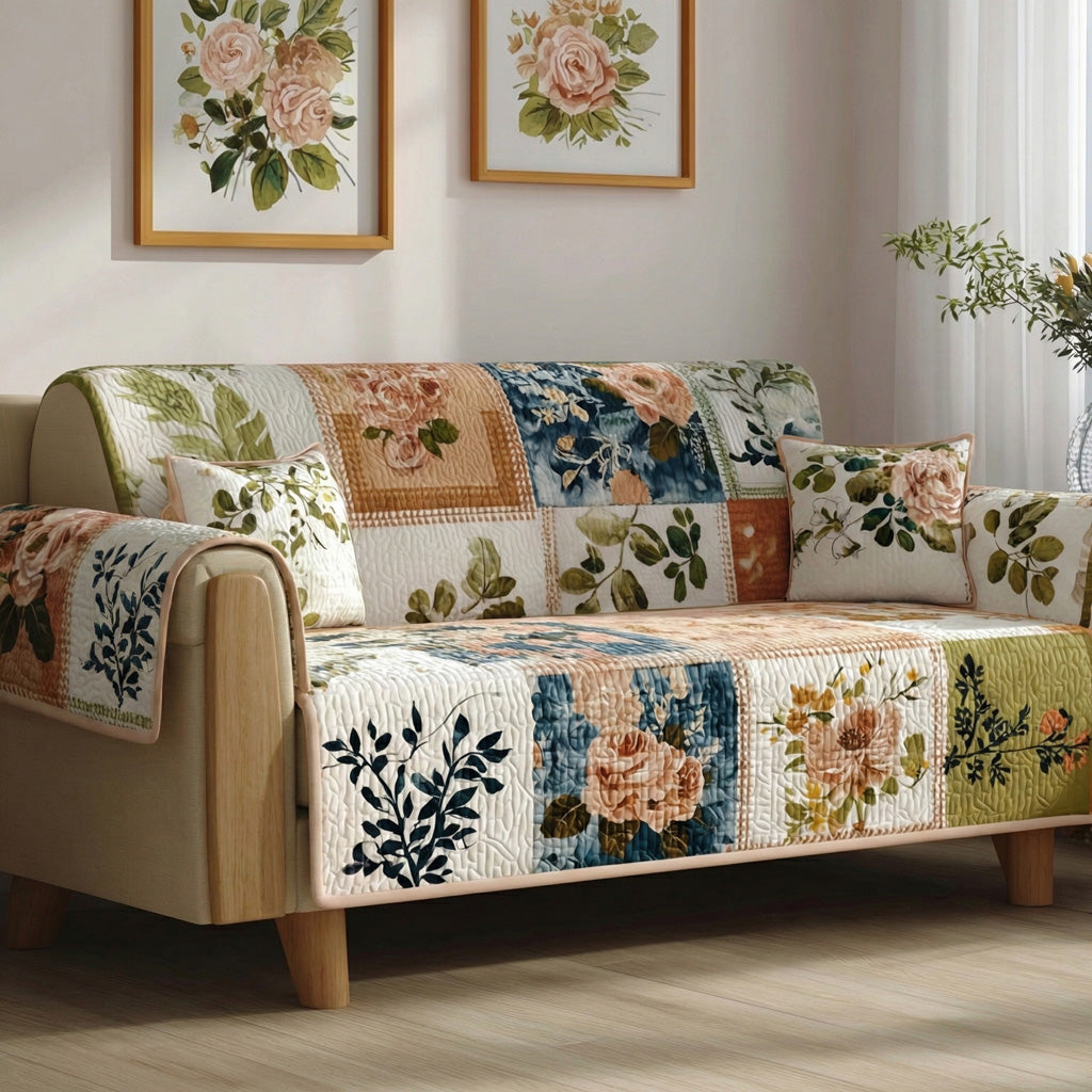 Botanical Calm Quilted Sofa Cover NCU0LDH536