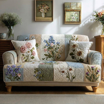 Botanical Patch Blend Quilted Sofa Cover NCU0LDH743