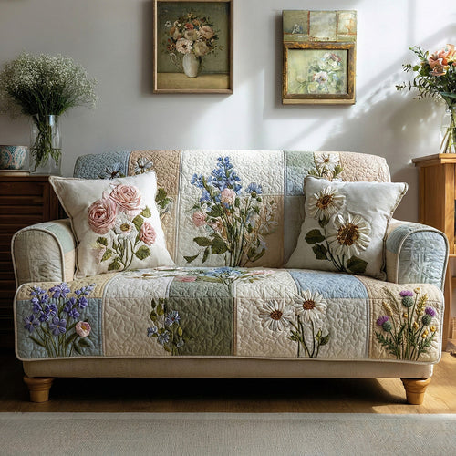 Botanical Patch Blend Quilted Sofa Cover NCU0LDH743