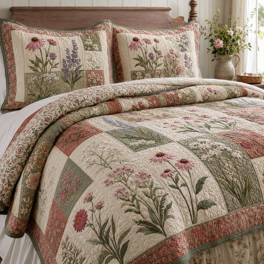 Botanical Patchwork 3-Piece Quilted Bedding Set NCU0DV2384