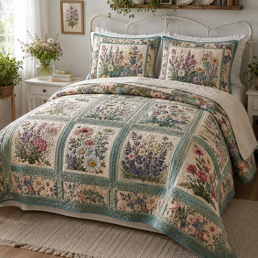 Botanical Patchwork Garden 3-Piece Quilted Bedding Set NCU0DV2387