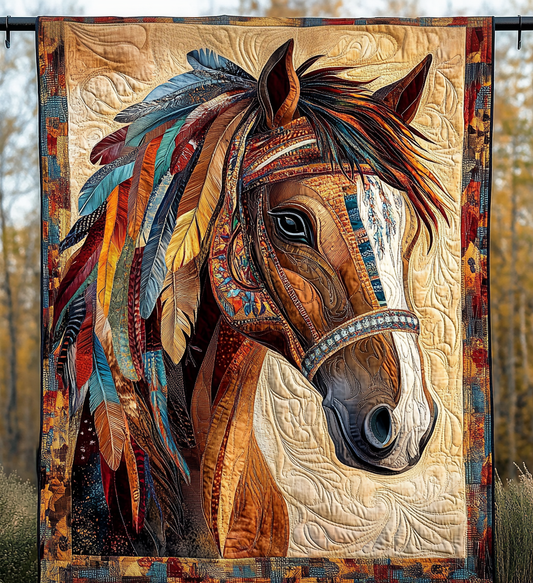 Brave Native Horse Art Quilt Hanging NCU0DV849