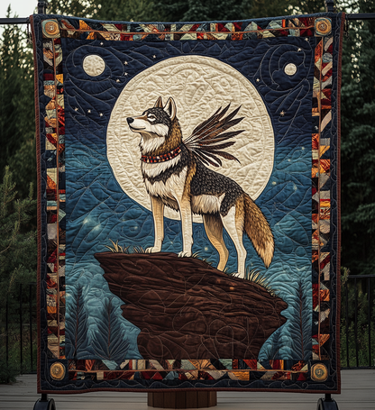 Brave Native Wolf Quilted Blanket NCU0DV887