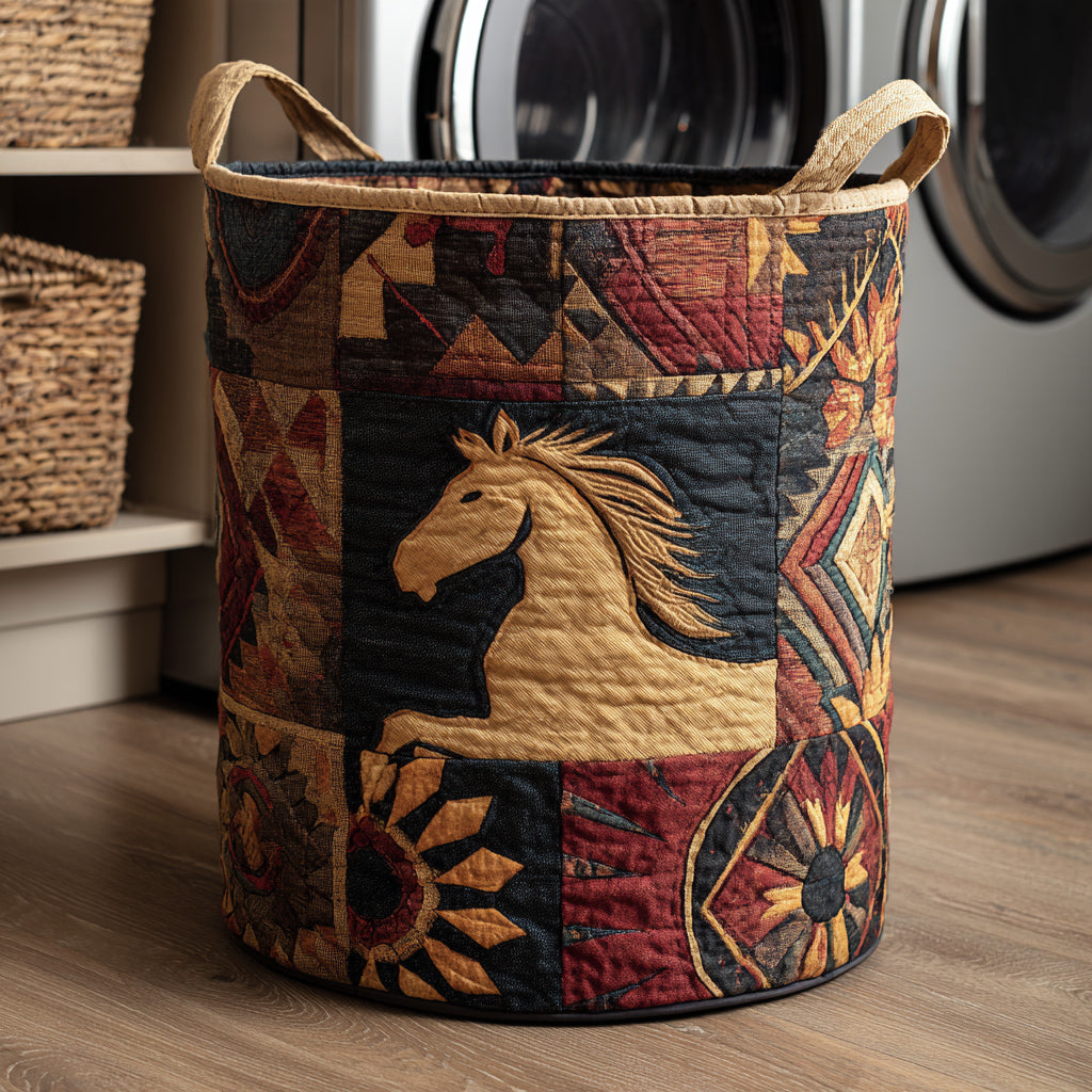 Brave Tribal Horse Quilted Laundry Basket NCU0HNH522