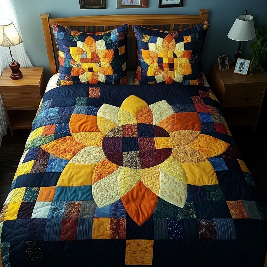 Bright Sunflower 3-Piece Quilted Bedding Set NCU0TL1727