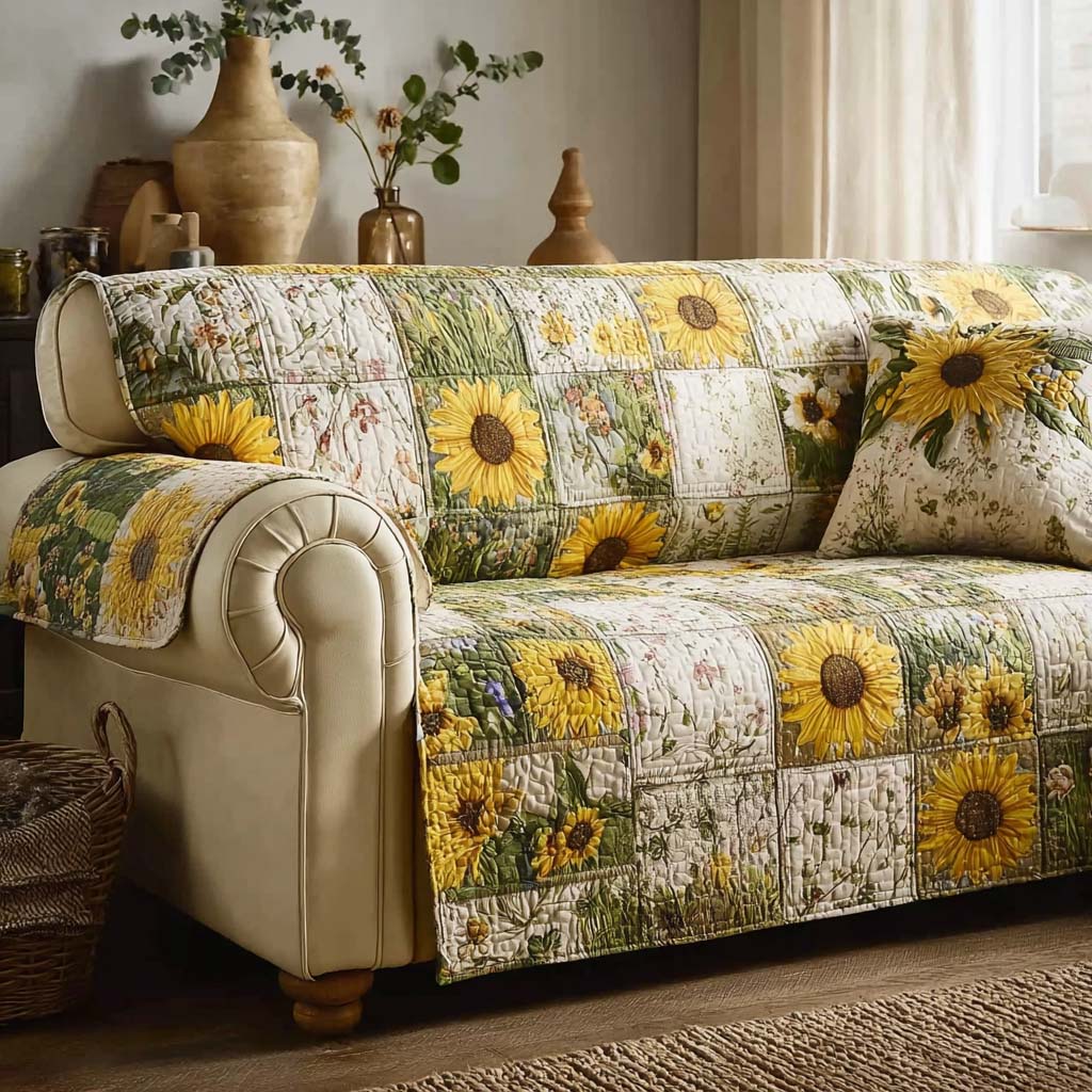 Bright Flower Fields Quilted Sofa Cover NCU0HNH925
